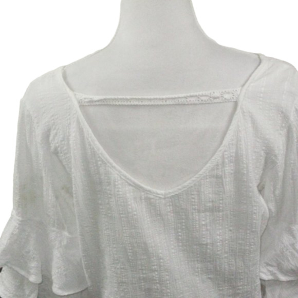 Hippie Laundry White Ruffled Sleeve Cropped Blouse Size Large - Picture 4 of 5